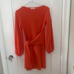 Orange Long Sleeve Dress with Tie Waist
